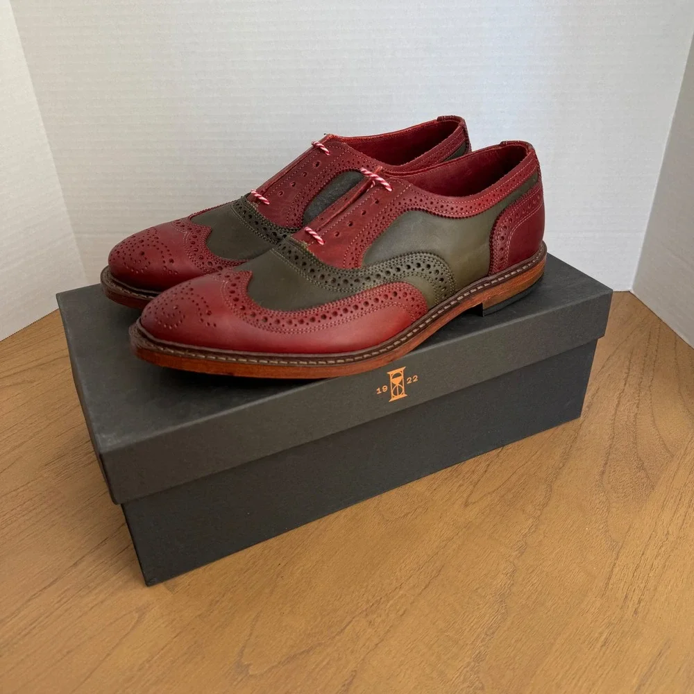 Allen Edmonds Jingle Bell Wingtip Oxford Mens 9.5D Green Red Leather Brogue 4625